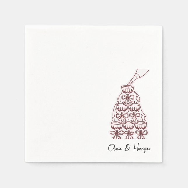 Guardanapo De Papel Champagne Tower Sketch Custom Name Wedding Napkins (Frente)