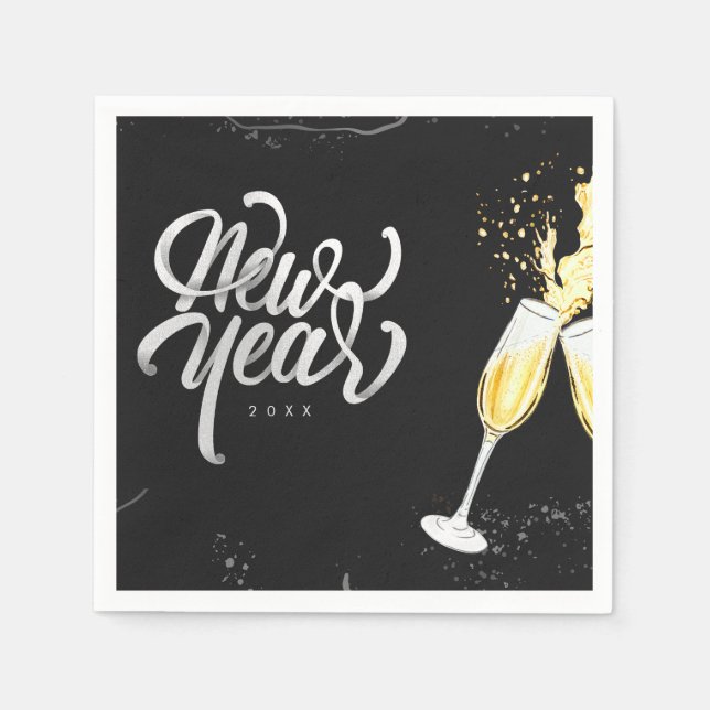 Guardanapo De Papel Champanhe Dourado Vidro Negro Confetti Moderno (Frente)