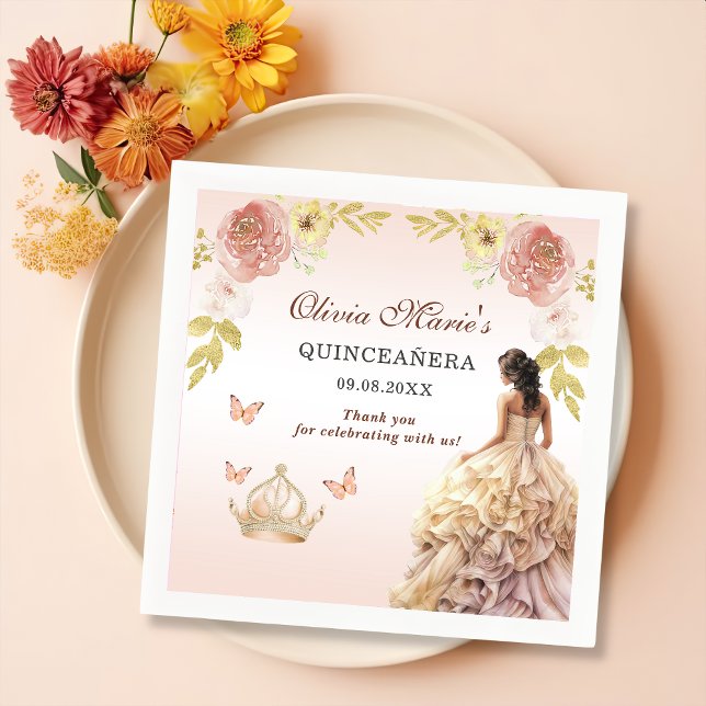 Guardanapo De Papel Champanhe Princesa Vestida Quinceañera Aniversário (Criador carregado)