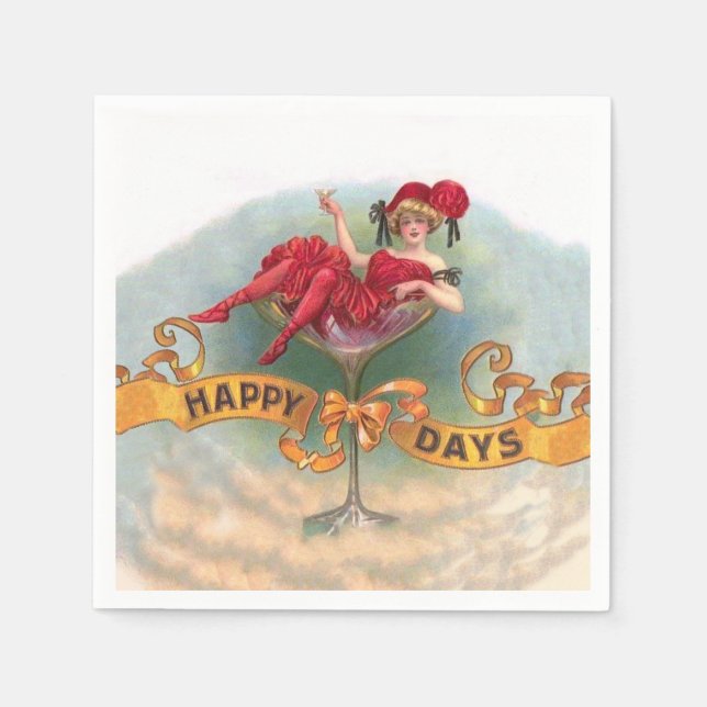 Guardanapo De Papel Champanhe Vermelho Vitoriano Feliz (Frente)