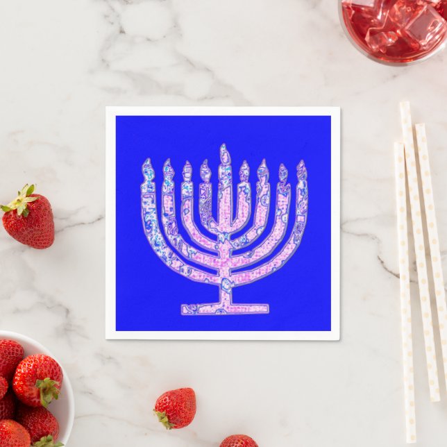 Guardanapo De Papel Chanucá Rosa Azul Menorah 4Hannah (Insitu)