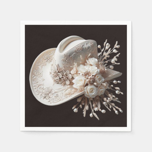 Guardanapo De Papel Chapéu branco com flores (Frente)