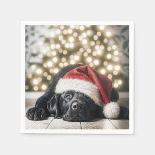 Guardanapo De Papel Chapéu de Natal num Labrador Negro