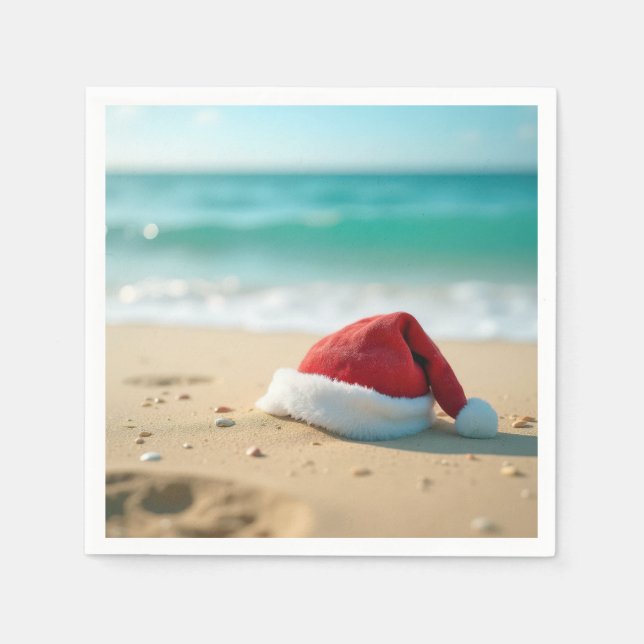 Guardanapo De Papel Chapéu de Papai Noel em uma praia tropical (Frente)