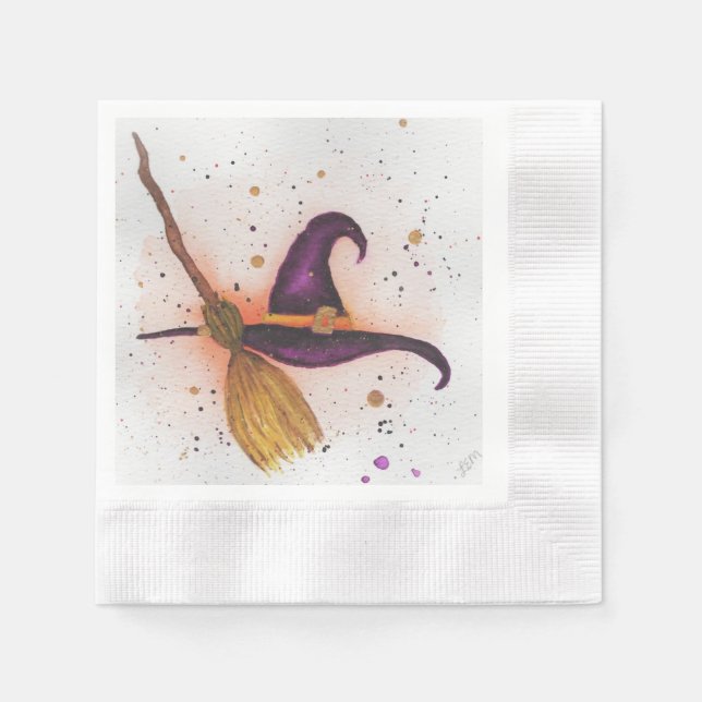 Guardanapo De Papel Chapéu e vassoura da bruxa do Halloween (Frente)