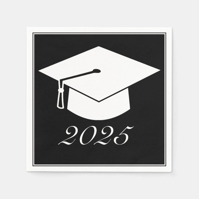 Guardanapo De Papel Chapéu Mínimo Moderno de Graduação Branca Preta (Frente)