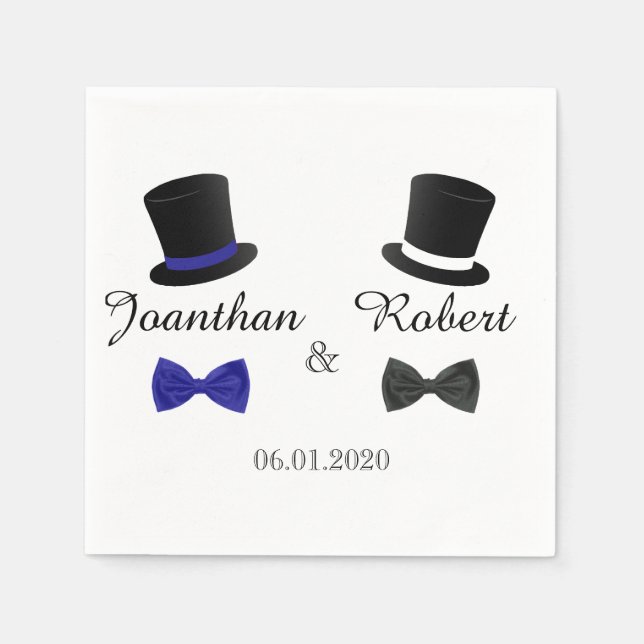 Guardanapo De Papel Chapéus Superiores e Gravatas Gay Casamento Napkin (Frente)