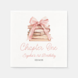 Guardanapo De Papel Chapter One Pink Bow Books 1st Birthday Party