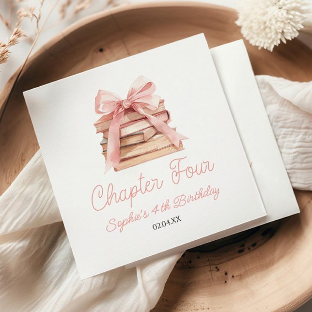 Guardanapo De Papel Chapter Three Pink Bow Books 4th Birthday Party (Criador carregado)