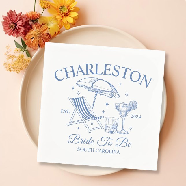 Guardanapo De Papel Charleston Blue Bachelorette Noiva Para Festa (Criador carregado)