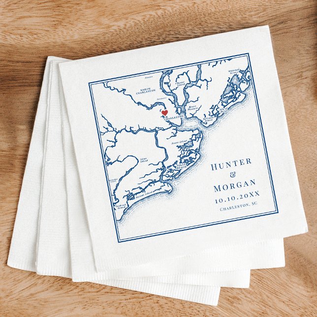 Guardanapo De Papel Charleston South Carolina Mapa Casamento Elegante (Charleston South Carolina Map Napkins for an Elegant Navy Blue wedding from Coastal Map Designs)