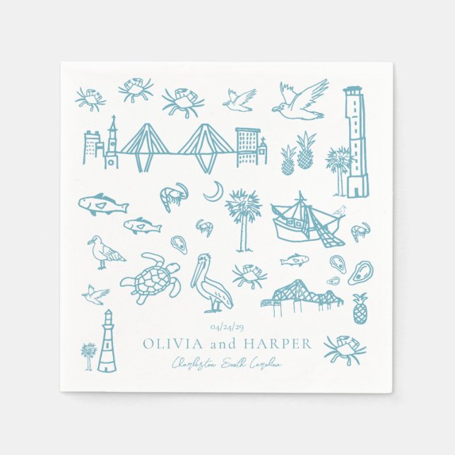 Guardanapo De Papel Charleston Toile em Blue Napkin (Frente)