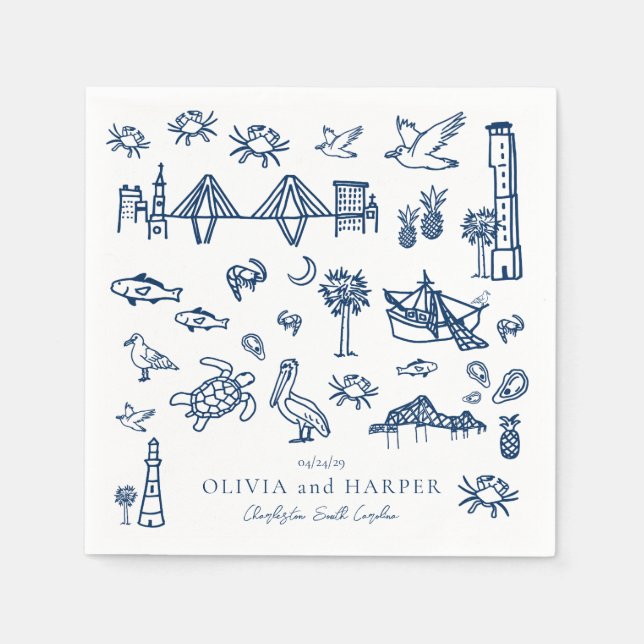 Guardanapo De Papel Charleston Toile em Marinho Blue Napkin (Frente)