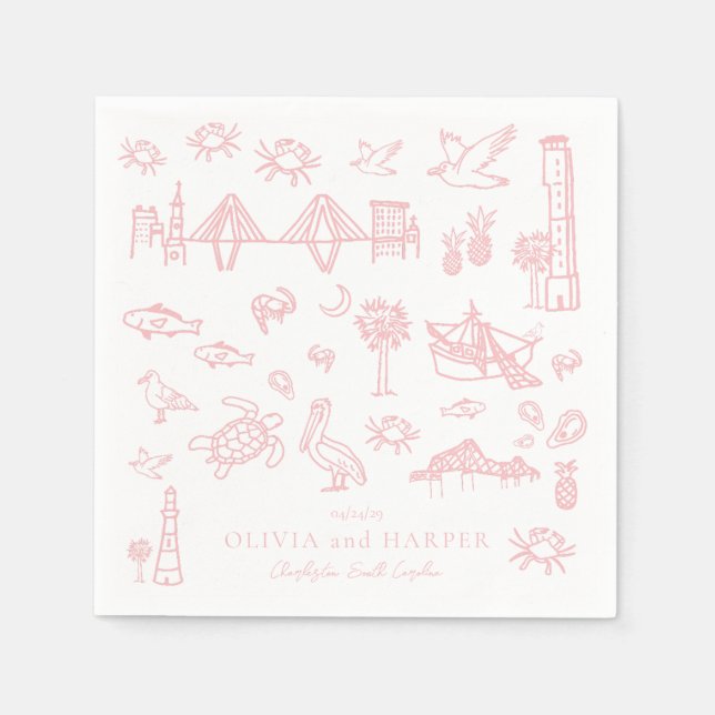 Guardanapo De Papel Charleston Toile em Napkin rosa (Frente)