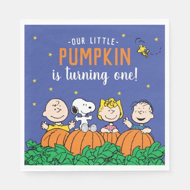 Guardanapo De Papel Charlie Brown e Gang Pumpkin primeiro aniversario (Frente)