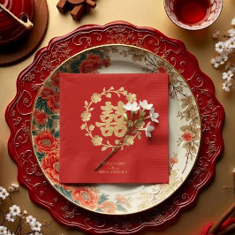 Guardanapo De Papel Charming Glitter Floral Chinese Double Happiness