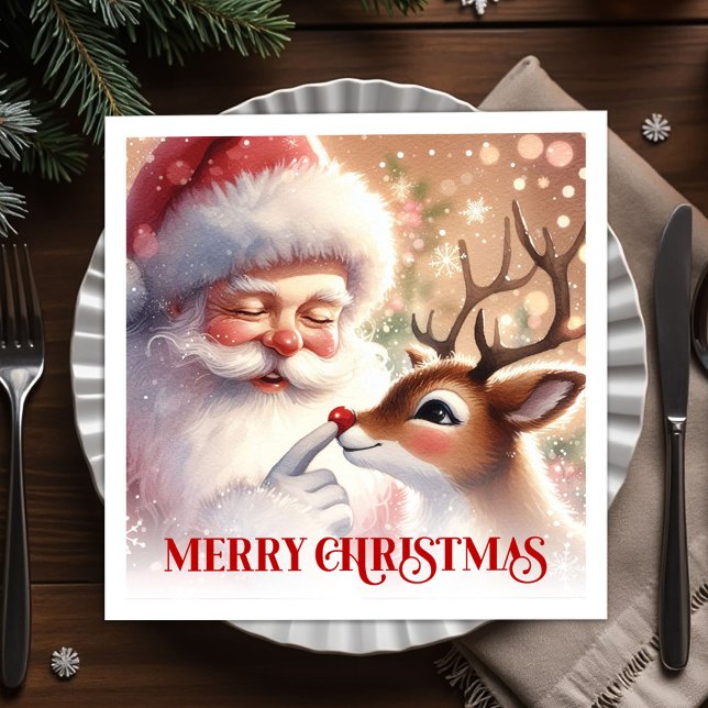 Guardanapo De Papel Charming Santa Rudolph Holiday Napkins Christmas (Charming Santa Rudolph Holiday Napkins for Christmas Dinner)