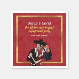 Guardanapo De Papel Charro e Catrina Sugar Skulls Dançam Vermelho