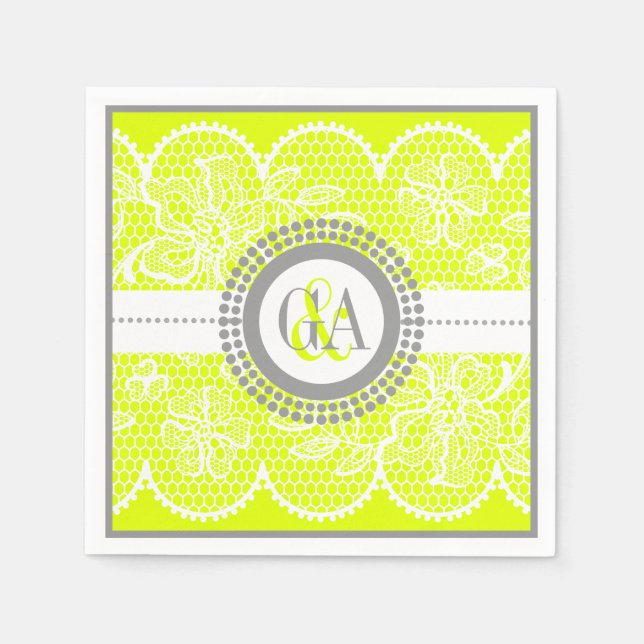 Guardanapo De Papel Chartreuse, casamento com modelo de renda branca (Frente)