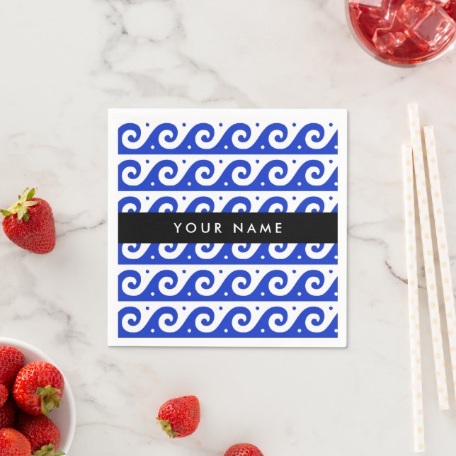 Guardanapo De Papel Chave Grega Meander, Chave Wave, Azul, Seu Nome (Insitu)