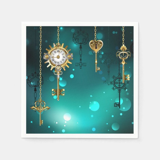 Guardanapo De Papel Chaves de Esqueleto Anticas em Fundo Verde (Frente)