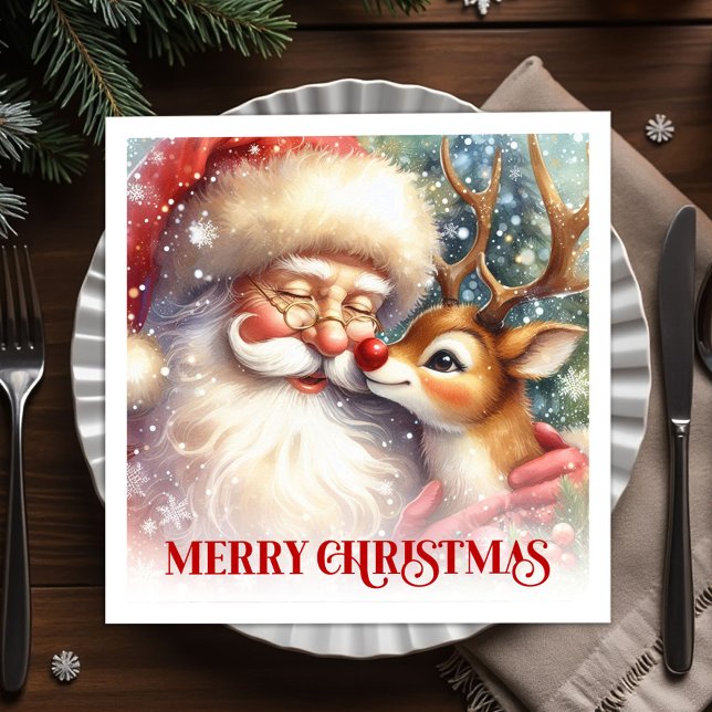 Guardanapo De Papel Cheerful Santa Rudolph Christmas Table Napkins (Cheerful Santa Rudolph Christmas Table Napkins)