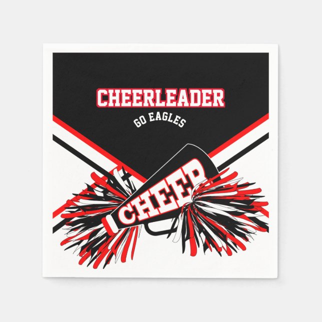 Guardanapo De Papel Cheerleader em branco, vermelho e preto (Frente)