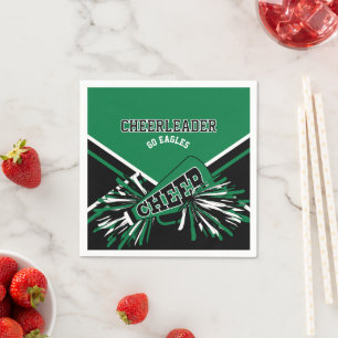 Guardanapo De Papel Cheerleader em verde, branco e preto