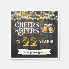 Guardanapo De Papel Cheers and Beers to 22 Years Rustic Birthday