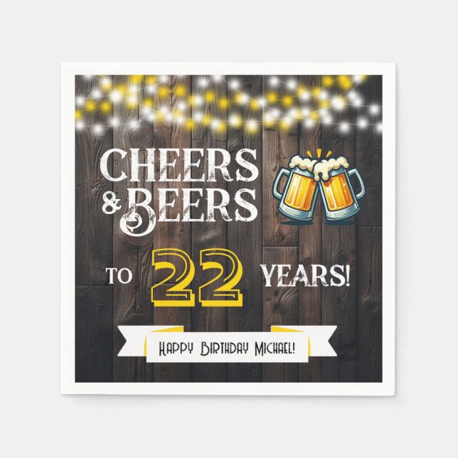 Guardanapo De Papel Cheers and Beers to 22 Years Rustic Birthday (Frente)
