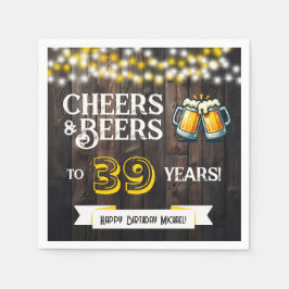 Guardanapo De Papel Cheers and Beers to 39 Years Rustic Birthday Party
