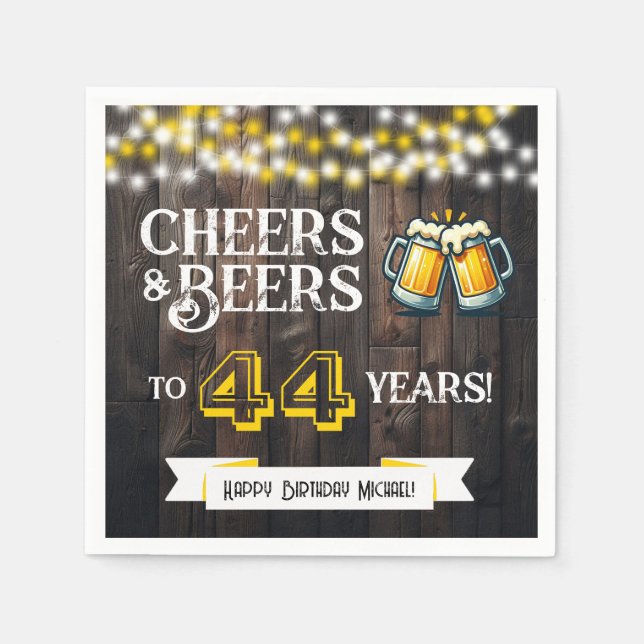 Guardanapo De Papel Cheers and Beers to 44 Years Rustic Birthday Party (Frente)