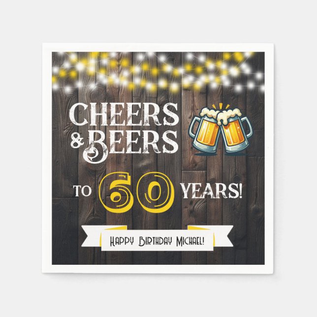 Guardanapo De Papel Cheers and Beers to 60 Years Rustic Birthday Party (Frente)