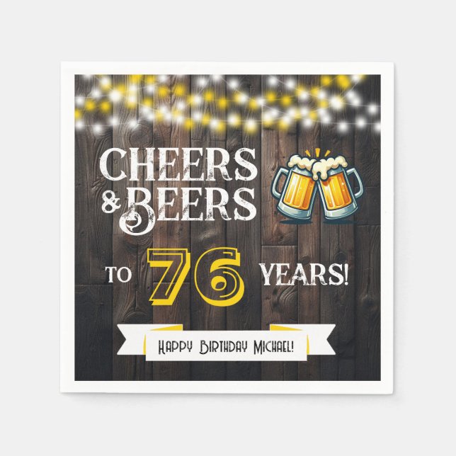 Guardanapo De Papel Cheers and Beers to 76 Years Rustic Birthday Party (Frente)