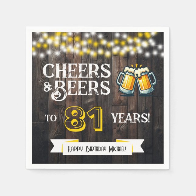 Guardanapo De Papel Cheers and Beers to 81 Years Rustic Birthday Party (Frente)
