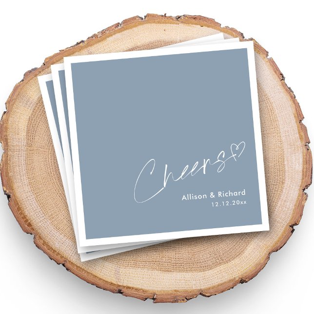 Guardanapo De Papel Cheers Azuis Personalizados: Brinde de Casamento (Personalized dusty blue trendy cheers handwritten wedding napkins)