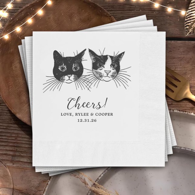 Guardanapo De Papel Cheers Custom Cat Drawn Cocktail Napkins Wedding (Criador carregado)