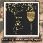 Guardanapo De Papel Cheers for 50 Years Birthday<br><div class="desc">Elegant black and gold 50th Birthday celebration design featuring champagne and bubbles... </div>
