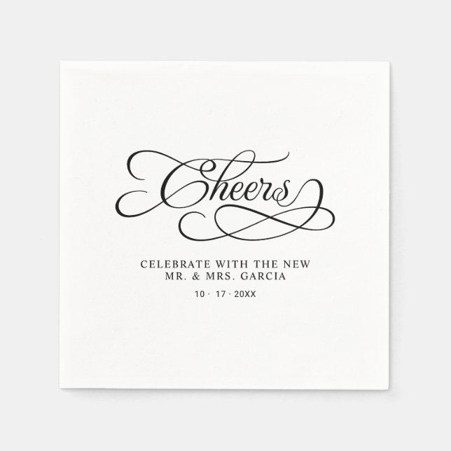 Guardanapo De Papel Cheers Mr & Mrs Elegant Wedding Calligraphy Black  (Frente)