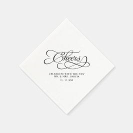 Guardanapo De Papel Cheers Mr & Mrs Wedding Calligraphy Black & White