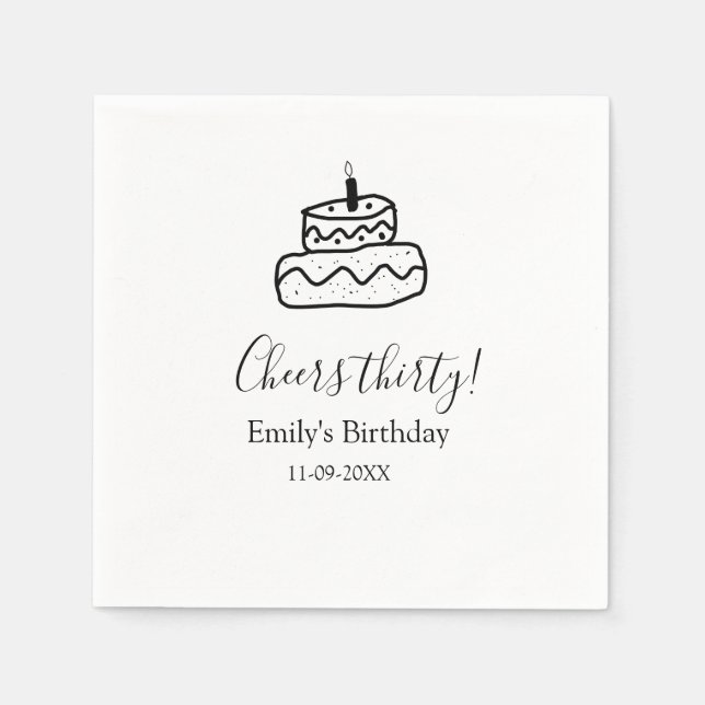 Guardanapo De Papel Cheers thirty birthday cake black scribble hand (Frente)