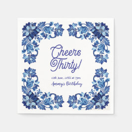 Guardanapo De Papel Cheers thirty birthday royal blue floral border na
