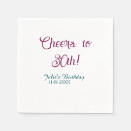 Guardanapo De Papel Cheers to 30th birthday name date mauve blue elega