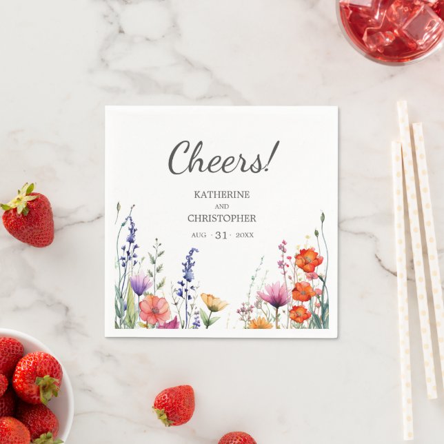 Guardanapo De Papel Cheers Vibrant Wildflowers Elegant Wedding (Insitu)