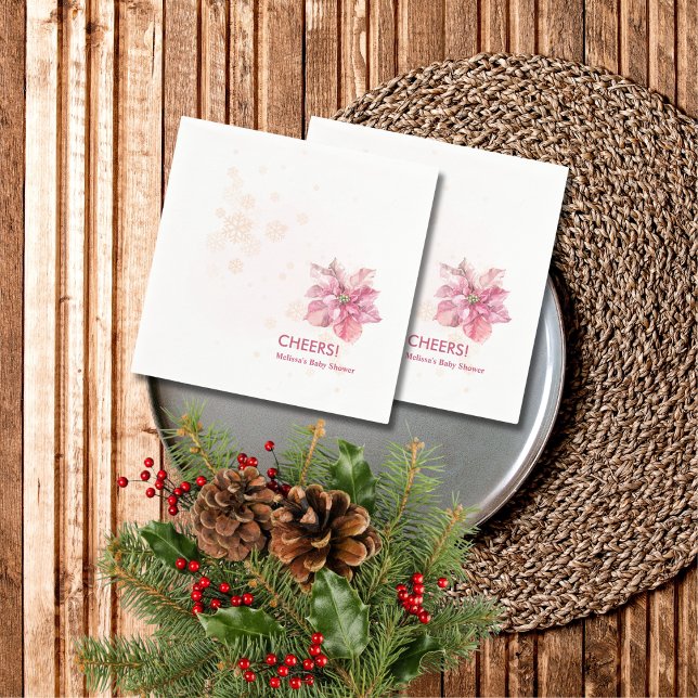 Guardanapo De Papel Cheers Winter Pink Snowflake poinsettia (Criador carregado)