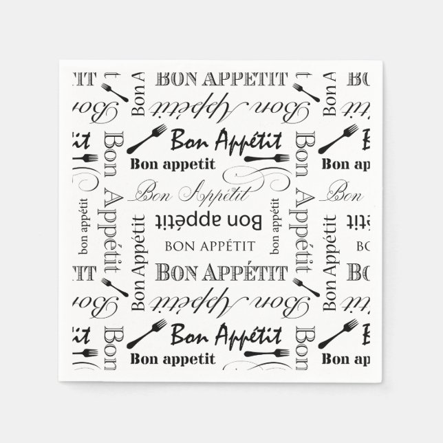 Guardanapo De Papel Chef francês de Apetite de Bon Branco e Negro eleg (Frente)