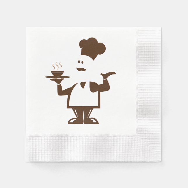 Guardanapo De Papel Chef segurando uma tigela de sopa (Frente)