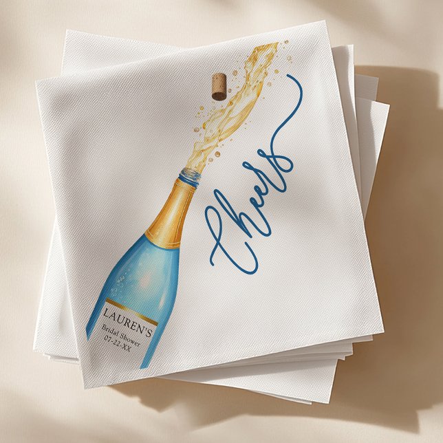 Guardanapo De Papel Cheque Pop Chá de panela de Champanhe Azul Napkins (Cheers Bridal Shower Napkin Design)