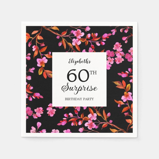 Guardanapo De Papel Cherry Blossom Floral Surpresa Preta Aniversário (Frente)