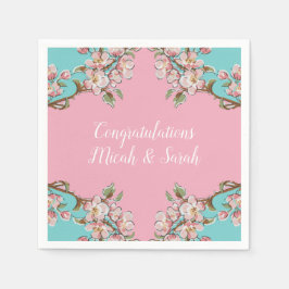 Guardanapo De Papel Cherry Blossom Teal Retro Vintage Chá de fraldas